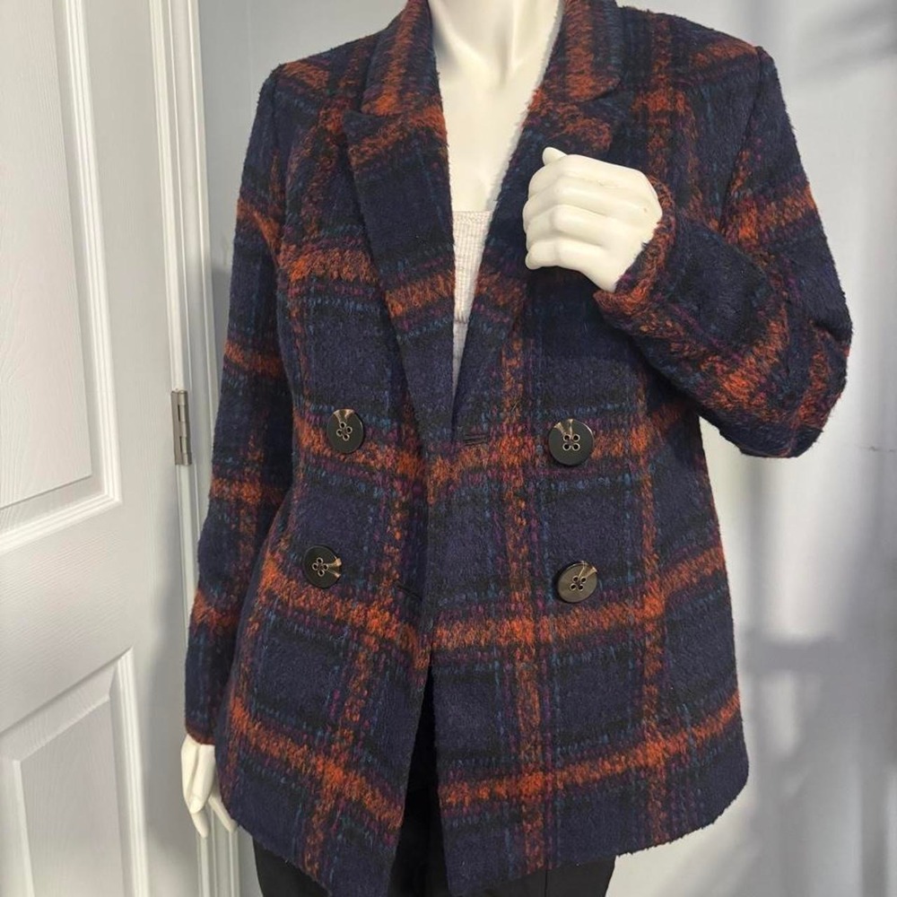 Cabi Blue and Orange Plaid Blazer
